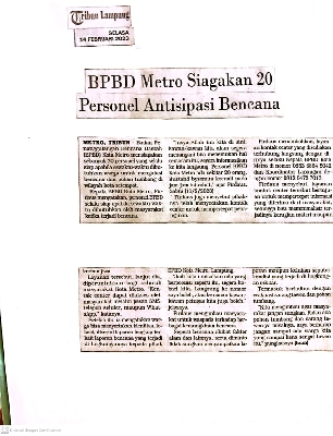 KLIPING BPBD METRO SIAGAKAN 20 PERSONEL ANTISIPASI BENCANA