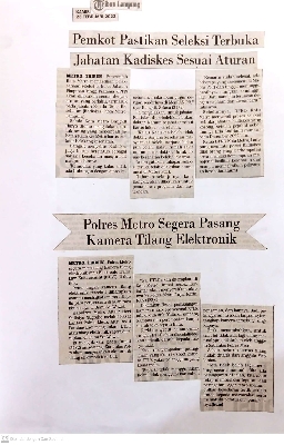 PEMKOT PASTIKAN SELEKSI TERBUKA JABATAN KADISKES SESUAI ATURAN & POLRES METRO SEGERA PASANG KAMERA TILANG ELEKTRONIK 